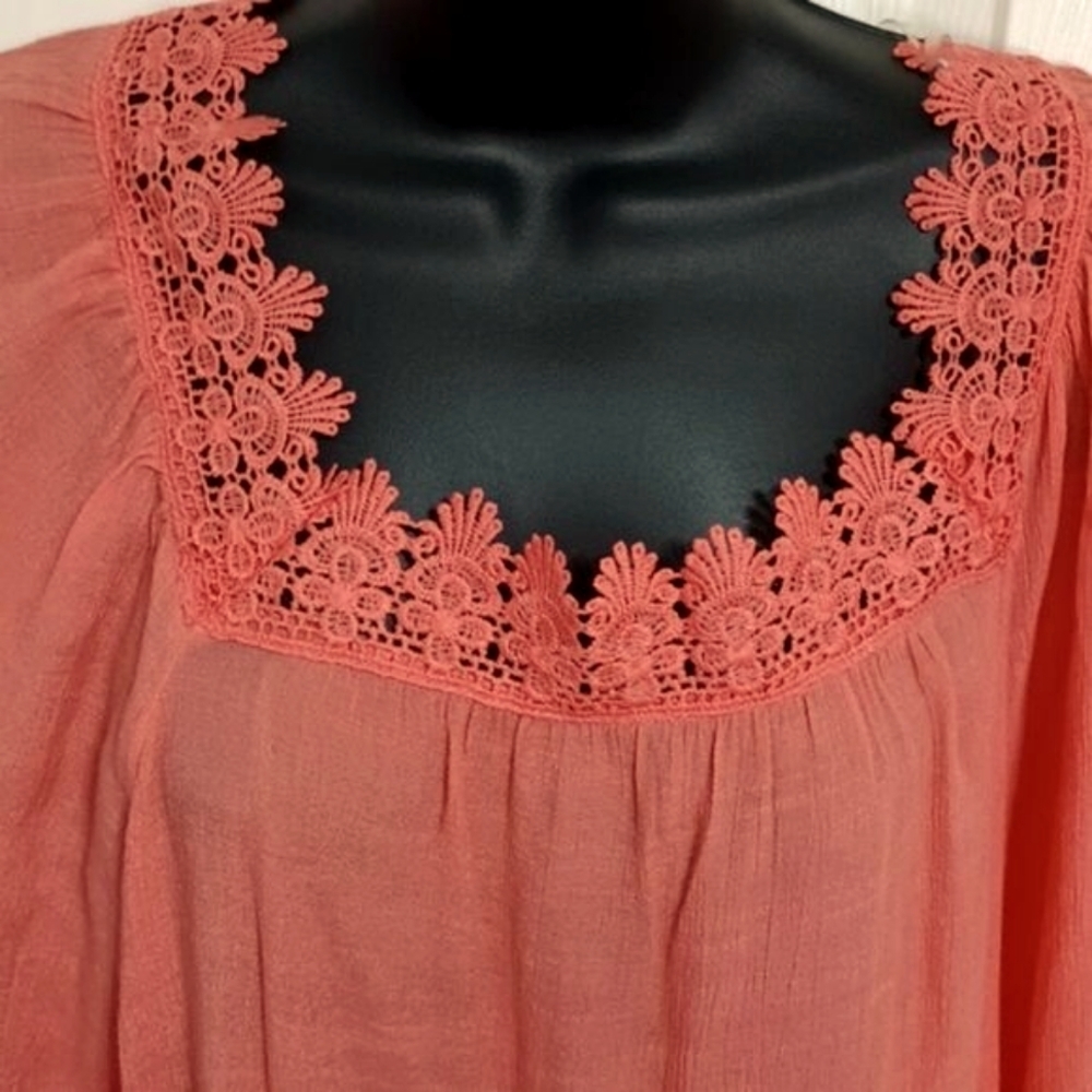 NEW DIRECTIONS 3/4 Sleeve Crochet Detail Semi Sheer Blouse Size XL - Picture 2 of 8